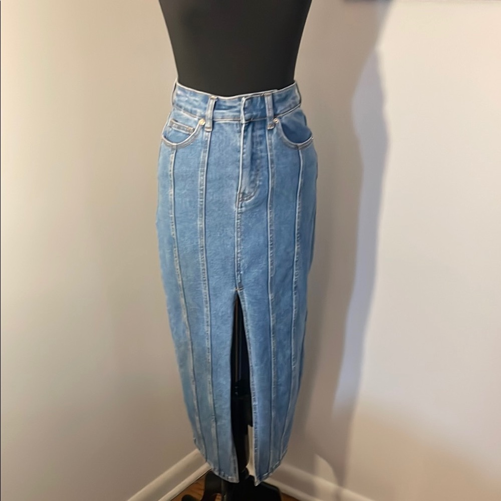 House of Harlow 1960 Light Blue Panelled Denim Midi Skirt